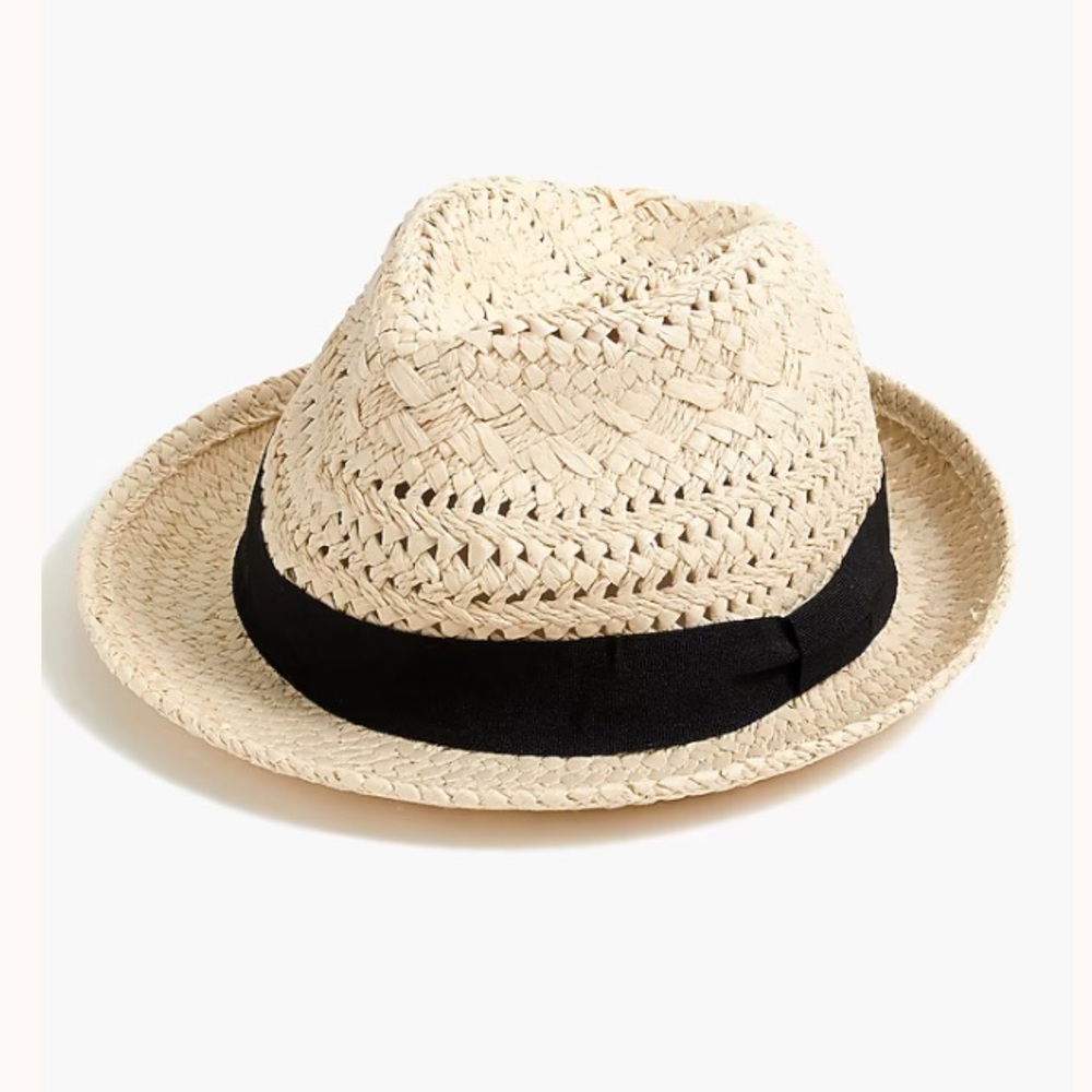 J. Crew Natural Straw Fedora with Black Band